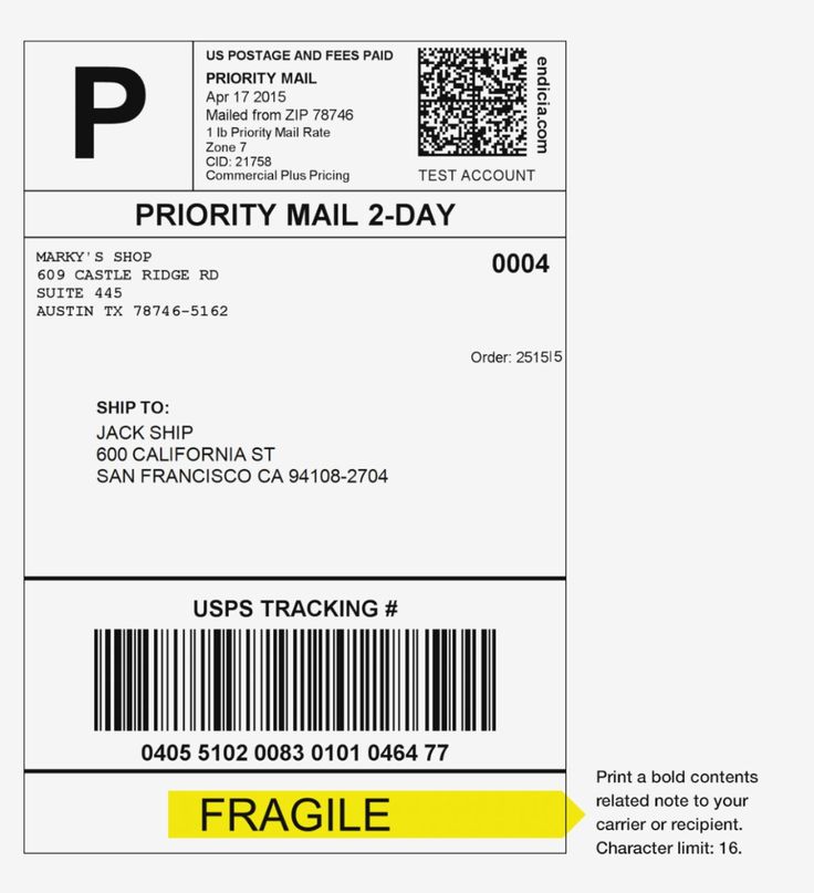 usps shipping label template word